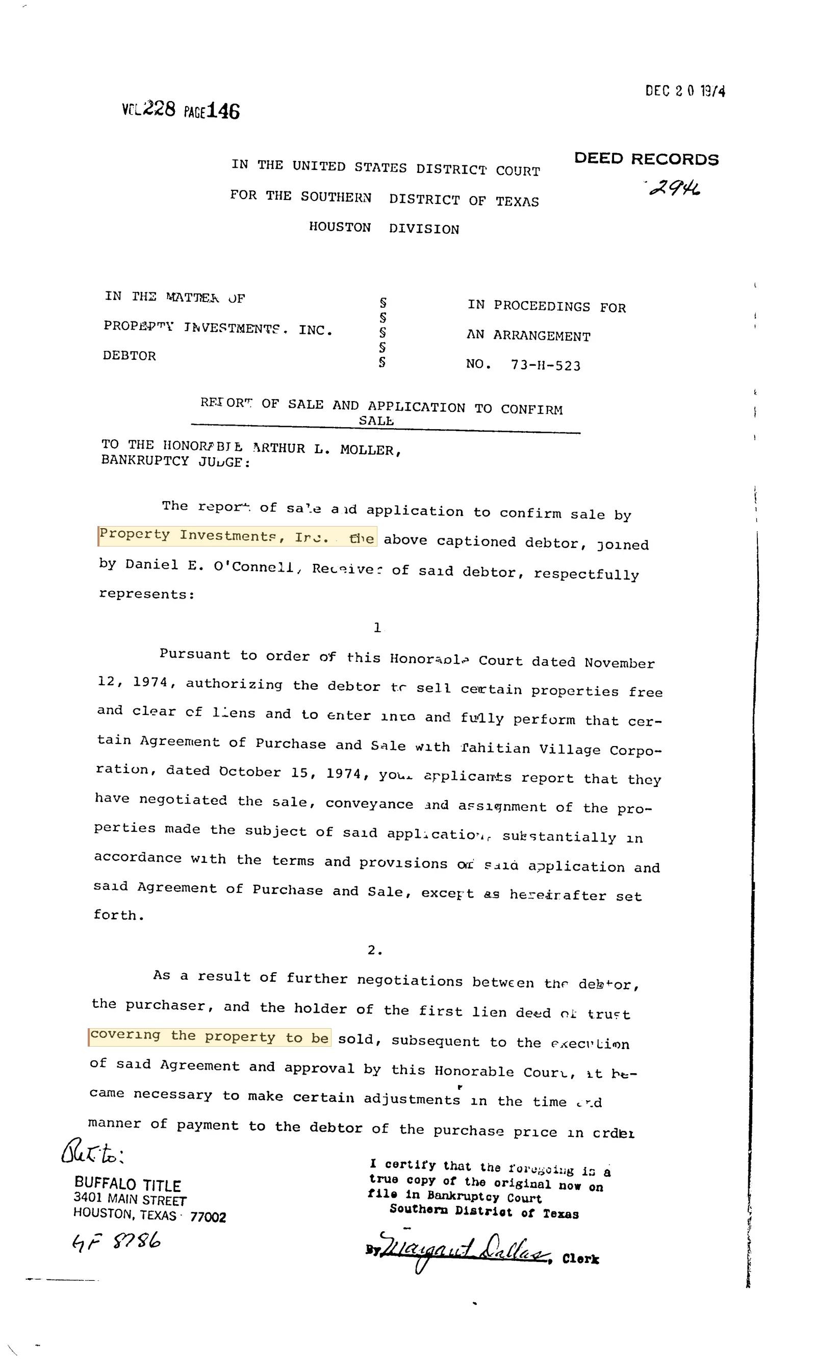 Property Investments, Inc. - Recorded Miscellaneous (Vol. 228, Page 146)